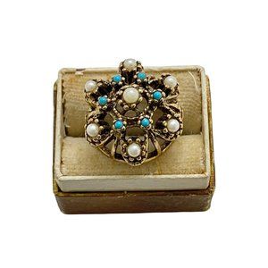 Vintage Seed Pearl and Turquoise Bead Ring